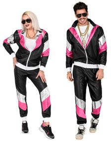 B-VARE! 80-talls Grilldress i Svart med Rosa, Sølv og Hvite Detaljer til Voksen - XL