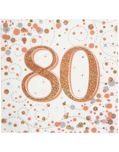 16 stk 80 Års Rosegullfarget Glitrende Bursdagsservietter 33x33 cm