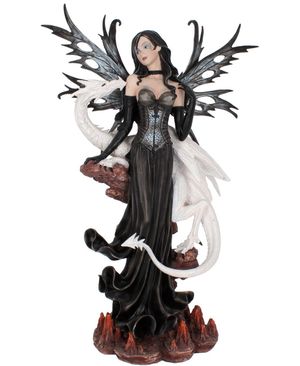 Svart Fe med Hvit Drage Figur 59 cm