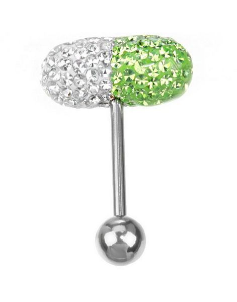 White & Green Diamond Pill - Tungepiercing