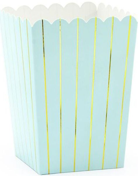 6 stk Minfargede Popcornbeger med Gullfoliert Striper