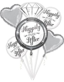 Happily Ever After - Sølvfarget Ballongbukett med 5 Folieballonger