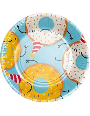 8 stk Papirtallerkener med Smultring/Donut Motiv 23 cm