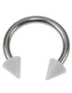 Rund Øyenbrynspiercing med Hvite Spike Kuler - 1.2 x 8 mm