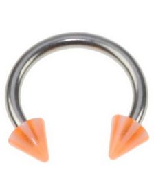 Rund Øyenbrynspiercing med Orange og Hvit Spike Kuler - 1.2 x 8 mm