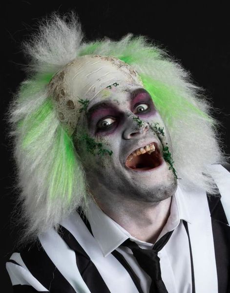 Beetlejuice Hvit og Grønn Lisensiert Parykk