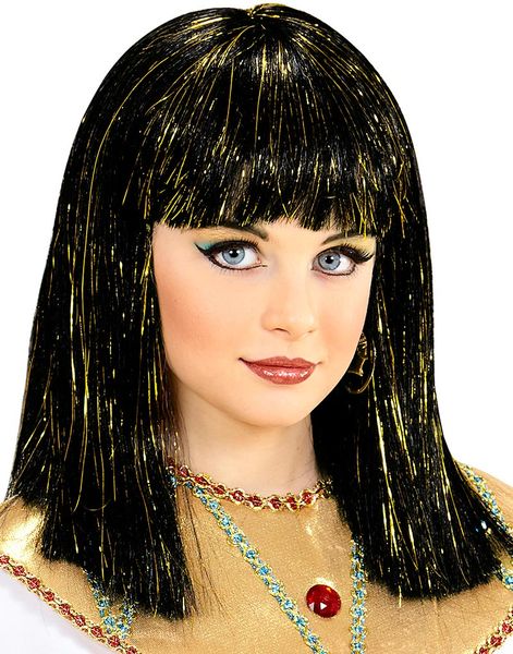 Svart Egyptisk Barneparykk med Gullfarget Striper