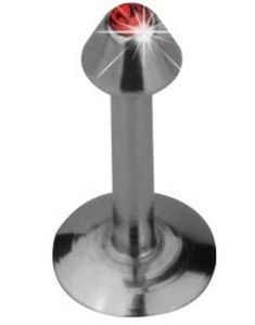 Labret Piercing med Spike Kule og Rød Sten