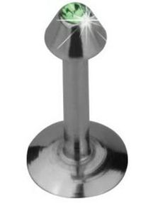Labret Piercing med Spike Kule og Grønn Sten