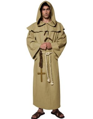 Beige Munkekostyme til Herre - Medium