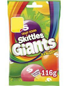 Skittles Crazy Sours Giants - Tyggepastiller med Forskjellige Sure Fruktsmaker 116 gram