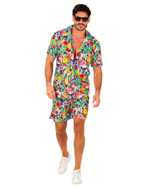 Blomstrete Hawaii Skjorte og Shorts med Hodeskaller