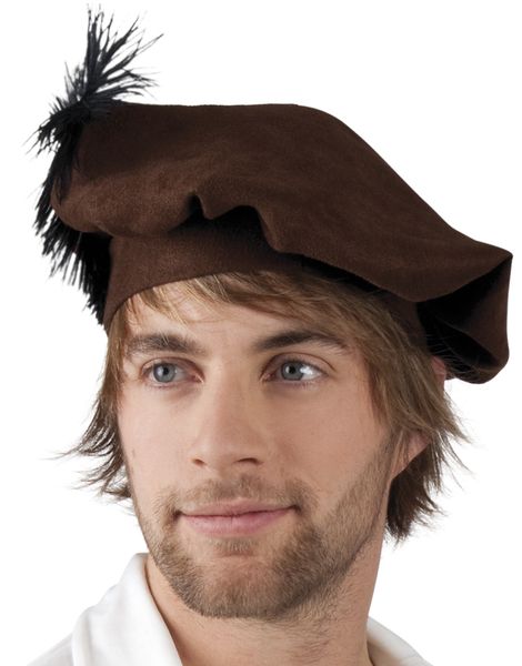 Brun Middelalder Beret med Fjær