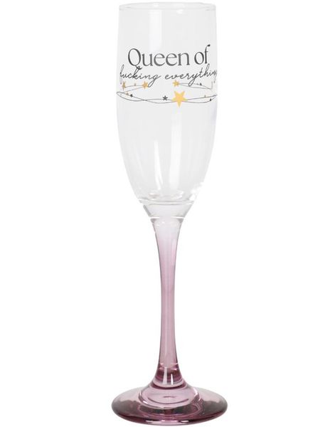 Queen of Fucking Everything - Champagneglass med Rosa Stett