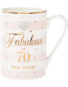 Hvit og Lysrosa Porselenkrus - Fabulous 70th Birthday 