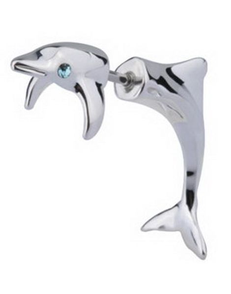Fake Piercing med 3D formet Delfin - Stål