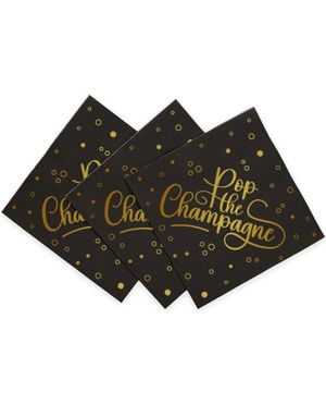 20 stk Pop the Champagne - Svarte Servietter 33x33cm