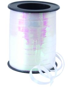 Hvitt Ballongbånd / Gavebånd med Metallic Rosa Skinn 45 Meter