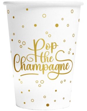8 stk Pop the Champagne - Hvite Pappkopper 210 ml