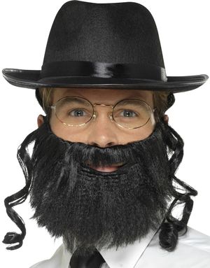 Rabbiner Sett med Skjegg, Briller og Hatt med Hår