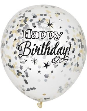 6 stk 30 cm Happy Birthday Svarte Konfettiballonger