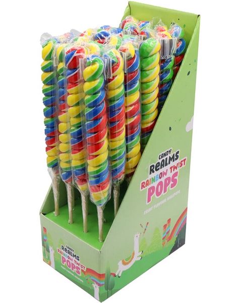 24 stk Candy Realms Rainbow Twist Lollipop - Regnbuefarget Spiralformet Kjærlighet på Pinne 1,92 kg