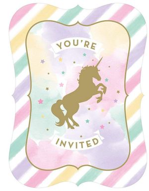 8 stk Invitasjoner - Golden Unicorn