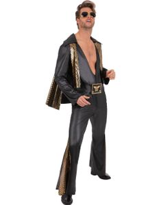 Lisensiert Svart og Gullfarget Elvis Jumpsuit Herrekostyme