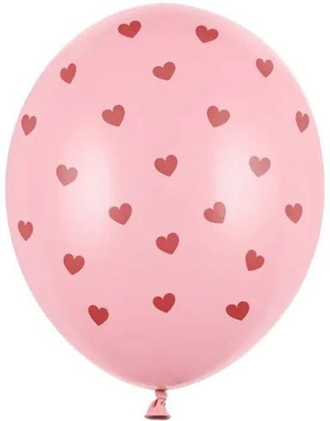 6 stk 30 cm Pastell Rosa Ballonger med Hjerter