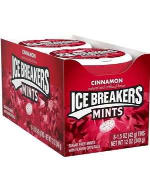 8 stk Ice Breakers Mints - Sukkerfri Sukkertøy med Kanelsmak - Hel Eske 340 gram (USA Import)