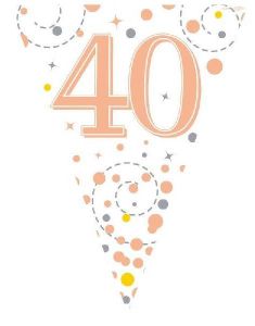 40-års Feiring Hvit og Rosegull Holografisk Banner - 3,9 Meter