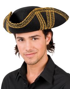 Svart Tricorn Pirathatt med Gullfarget Kant og Border