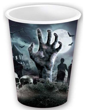 6 stk Pappkopper med Zombiehånd Motiv - 355 ml