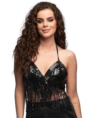 Paljettopp med Frynser i Svart