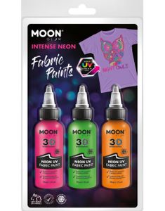 3 stk Neon UV/Blacklight 3D Tekstilmaling i Rosa, Orange og Grønn 30 ml