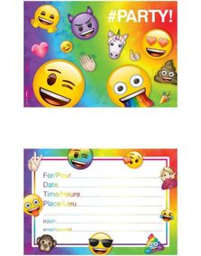 8 stk Invitasjoner med Konvolutter - Emoji Party