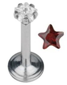 Labrett Piercing med Stjerneformet Rød Sten