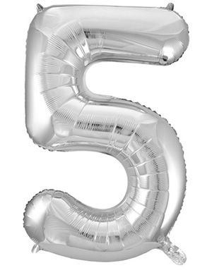 Tallet 5 - Sølvfarget JUMBO Folieballong 86 cm