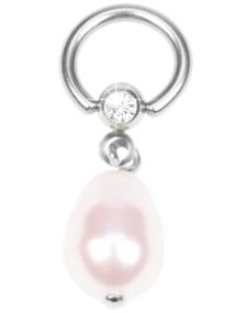 BCR Piercing med Klar Sten og Hengende Rosa Perle