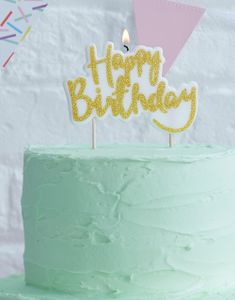 Happy Birthday Kakelys med Gullfarget Tekst - Plukk og Miks