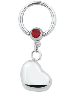 Hengende Hjerte & Rød Sten BCR Piercing - 1,6 x 10 mm