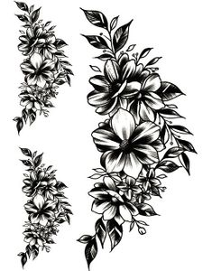 Black & White Flowers - 3 stk Tatoveringer (Fake Tattoo)