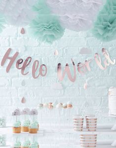 Rosè Gullfarget Banner 1,5 Meter - Hello World