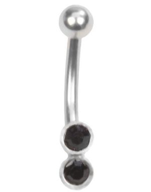 Two Stones - Øyenbrynspiercing med Svarte Stener - 1.2 x 8 mm