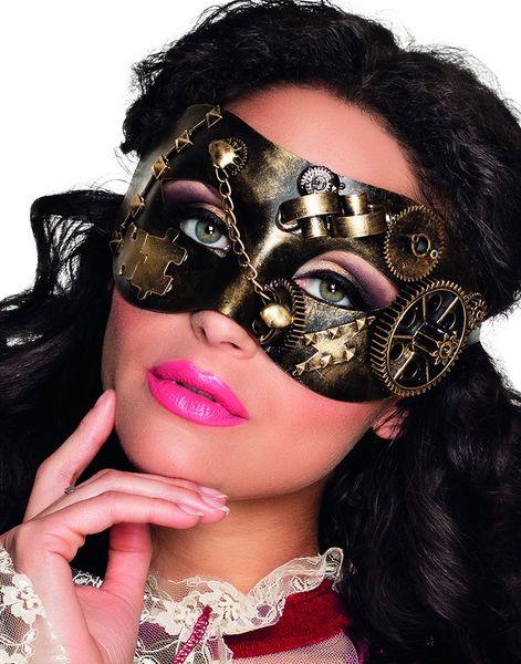 Steampunk Øyemaske i Svart og Gullfarget