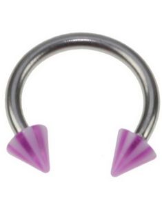 Rund Øyenbrynspiercing med Lilla og Hvite Spike Kuler - 1.2 x 8 mm