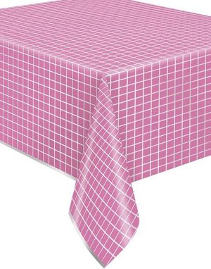 Sølv og Lys Rosa Rutete Plastduk 137x213 cm