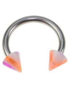 Rund Øyenbrynspiercing med Hvit, Orange og Rosa Spike Kuler - 1.2 x 8 mm