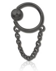 Svart BCR Piercing med Hengende Lenke - 1,6 x 12 mm