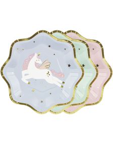 6 stk Flerfarget Små Papptallerkener 18 cm - Eventyrlig Enhjørning